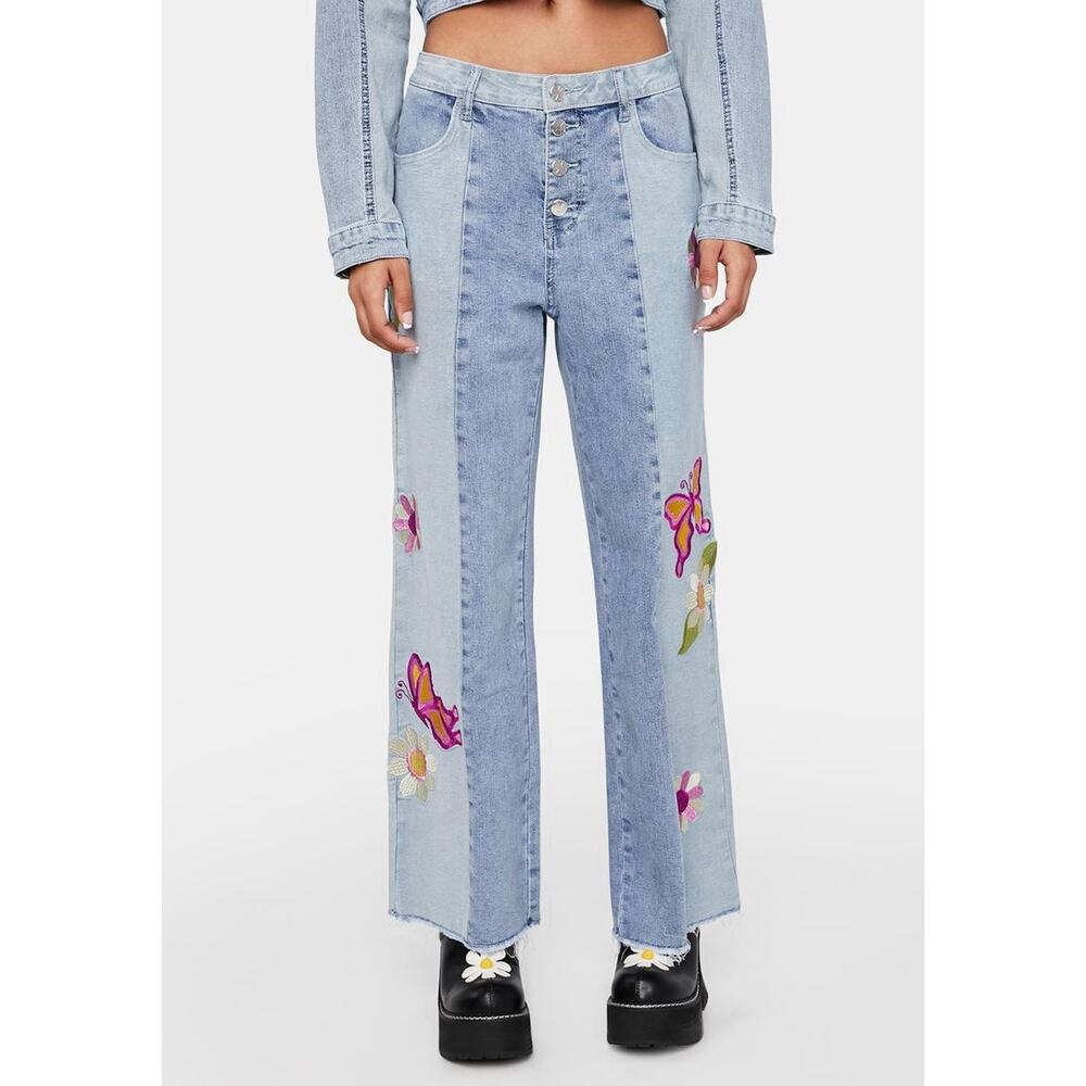 Delia’s By Dolls Kill Wild Canyon Wide Leg Jeans Daisy Foral Size Small